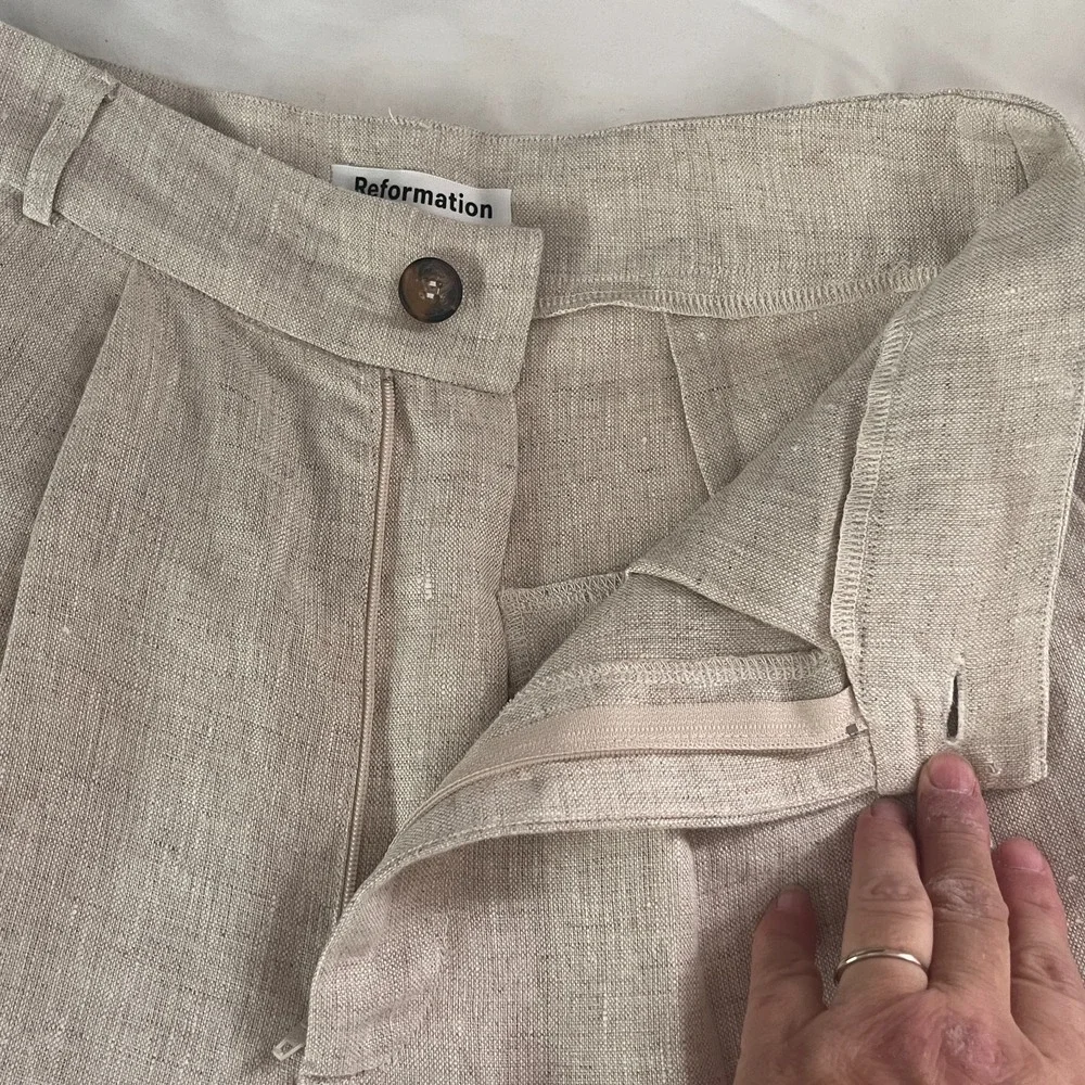 Reformation Wide Leg Pants in Light Beige Linen